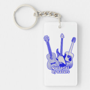 Gitarrist von Natur aus. Retro-blaue Gitarre Schlüsselanhänger