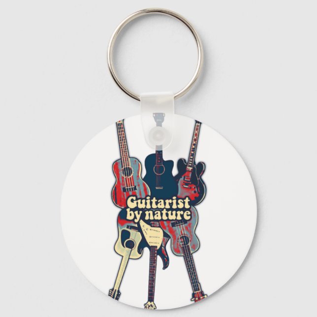 Gitarrist von Natur aus. Vintage, bunte Gitarren Schlüsselanhänger (Vorderseite)