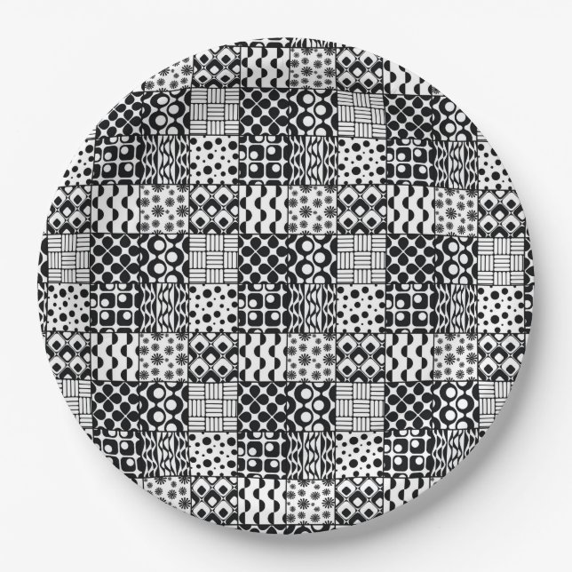Gitter der geometrischen Schwarz-Weiß-Muster, 01 Pappteller (Vorderseite)