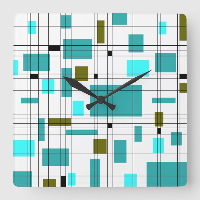 Gitter des mittleren Jahrhunderts Quadratische Wanduhr (Vorderseite)
