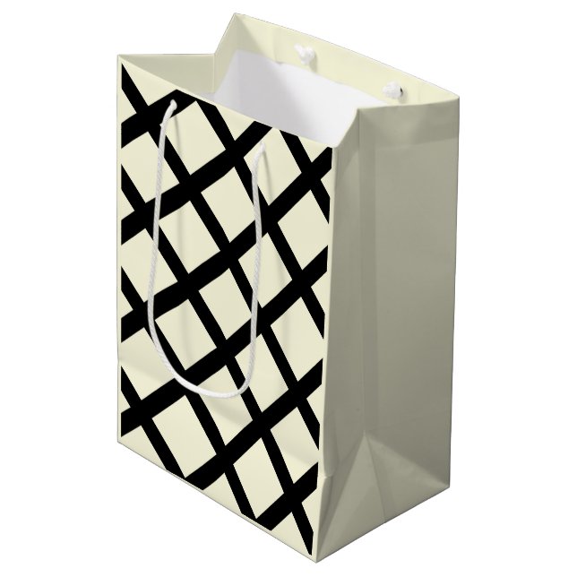 Gitterbeutel (Creme & Black) Mittlere Geschenktüte (Vorderseite Schrägansicht)
