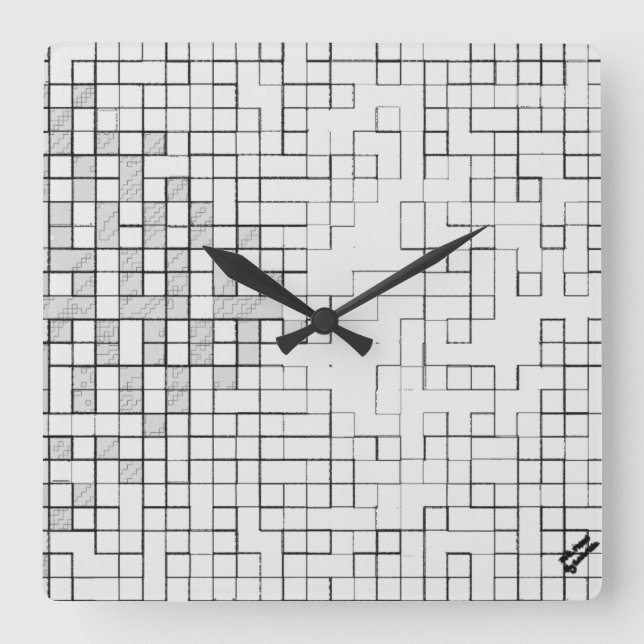 Gittergesperrte quadratische Wanduhr (Vorderseite)