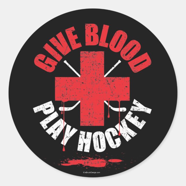 Give Blood Play Hockey v1 Runder Aufkleber (Vorderseite)