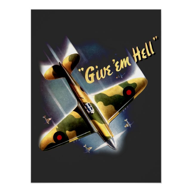 Give 'Em Hell - Retro Spitifire Poster (Vorderseite)