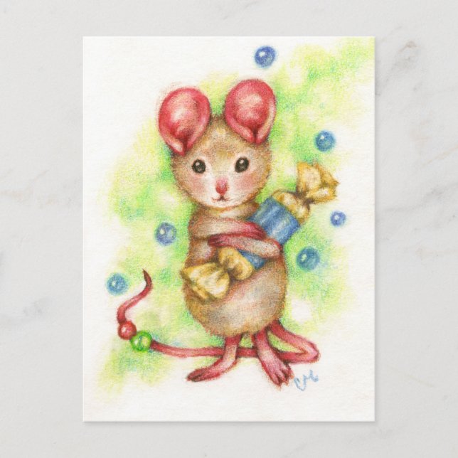 Give Me Candy - Niedliche Maus Art Postkarte (Vorderseite)