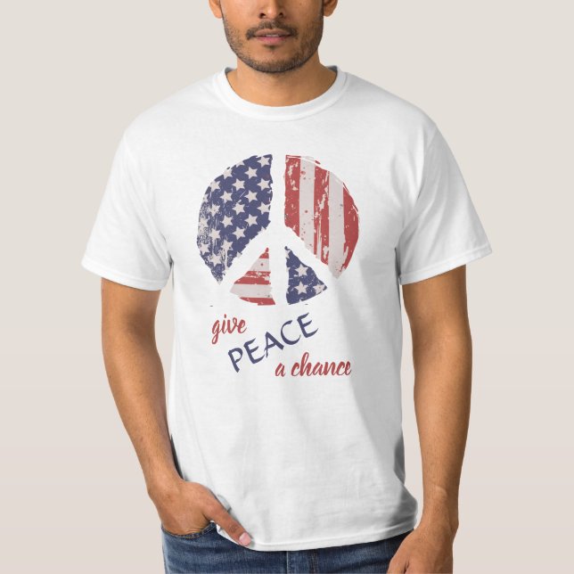 Give Peace a Chance - American Flag Peace Symbol T-Shirt (Vorderseite)