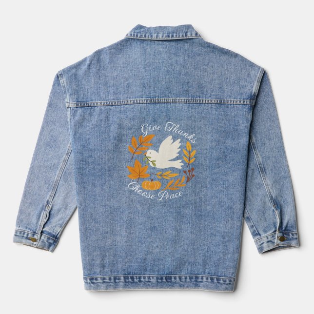 'Give Thanks, Choose Peace' Women's Denim Jacket (Verso)