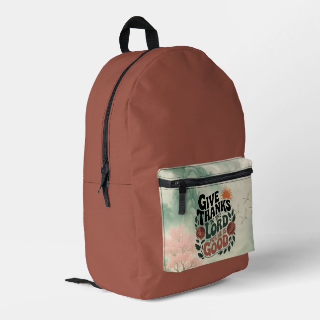 Give Thanks - Christian Backpack Bedruckter Rucksack (Rückseitige Ecke links)
