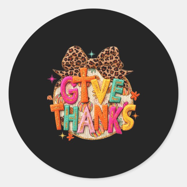 Give Thanks, Fall Leopard Coquette Bow, Preppy Tha Runder Aufkleber (Vorderseite)