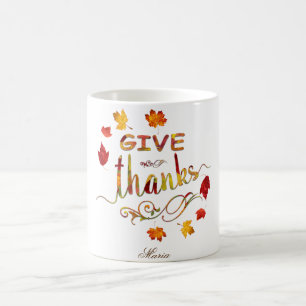 Give Thanks Fall Rustic Thanksgiving Monogram Kaffeetasse