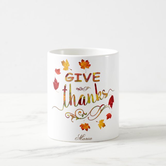 Give Thanks Fall Rustic Thanksgiving Monogram Kaffeetasse (Mittel)