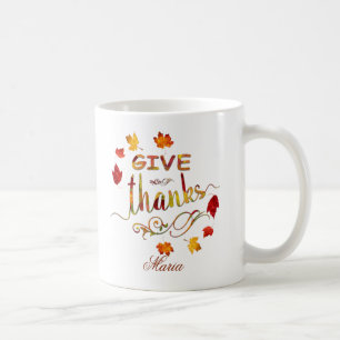 Give Thanks Fall Rustic Thanksgiving Monogram Kaffeetasse