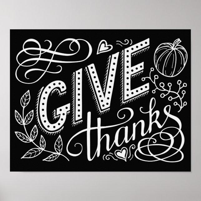 Give thanks hand lettering quote on chalk board poster (Vorne)