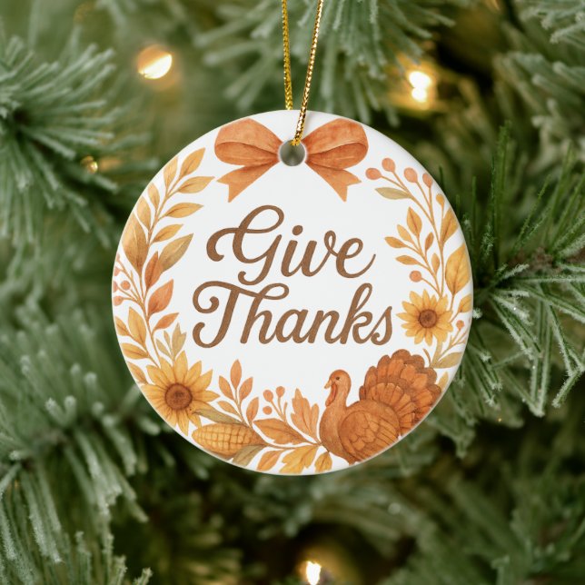 Give Thanks Keramik Ornament (Baum)