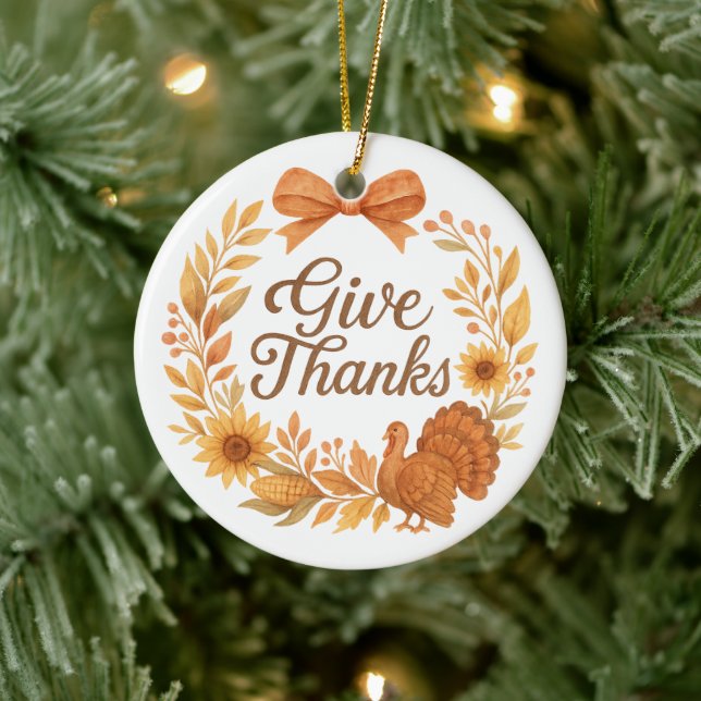 Give Thanks Keramik Ornament (Baum)