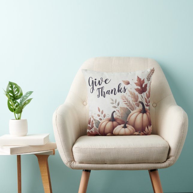 Give Thanks Pumpkin Throw Pillow - Customizable Kissen (Stuhl )