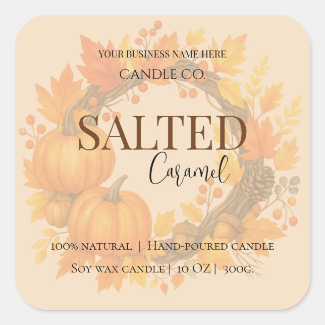 Give Thanks Salted Caramel Candle Label Quadratischer Aufkleber (Vorderseite)
