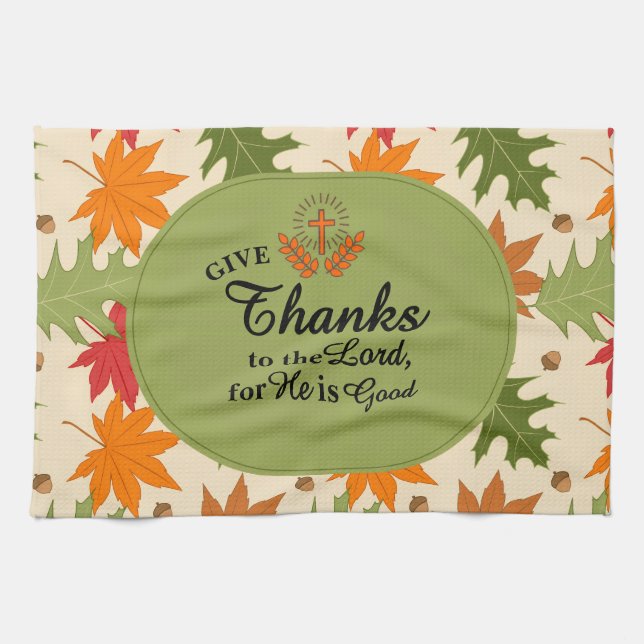 Give Thanks to the Lord | Personalized Fall  Geschirrtuch (Horizontal)