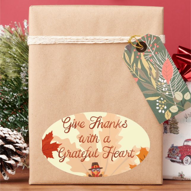 Give Thanks With a Grateful Heart Thanksgiving Ovaler Aufkleber (Feiertag)