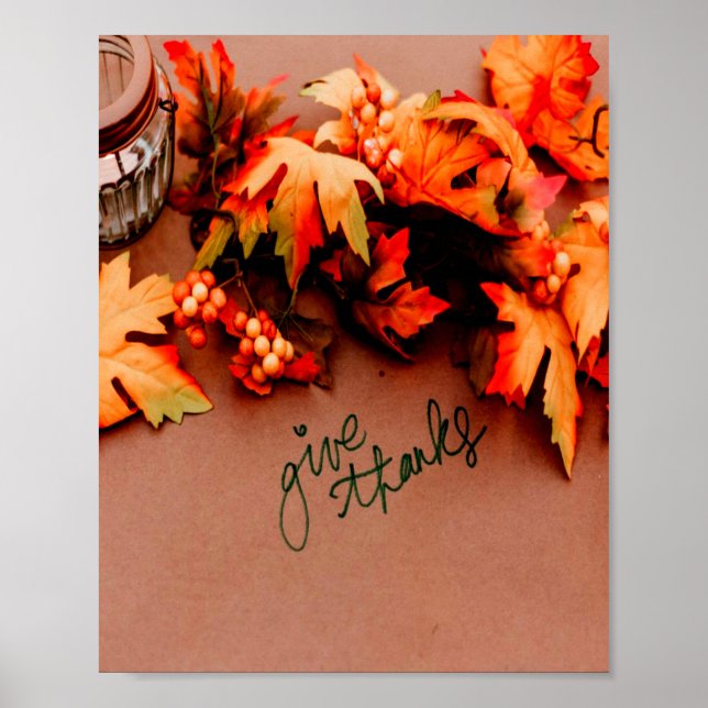 Give Thanks with Fall leaves Thanksgiving Poster (Vorne)