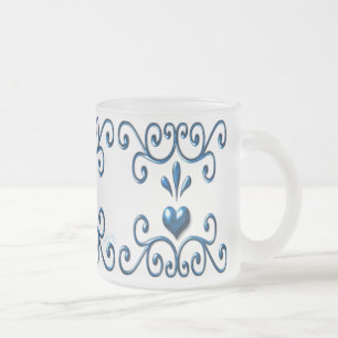 Givré Coeurs défilés tasse en verre dépoli riche bleu