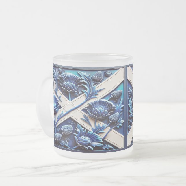 Givré Petite tasse en verre dépoli avec chardons écossai (Devant gauche)