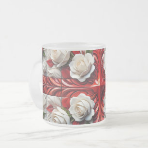Givré Petite tasse en verre dépoli avec design Rose angl