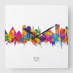 Giza Egypt Skyline Quadratische Wanduhr
