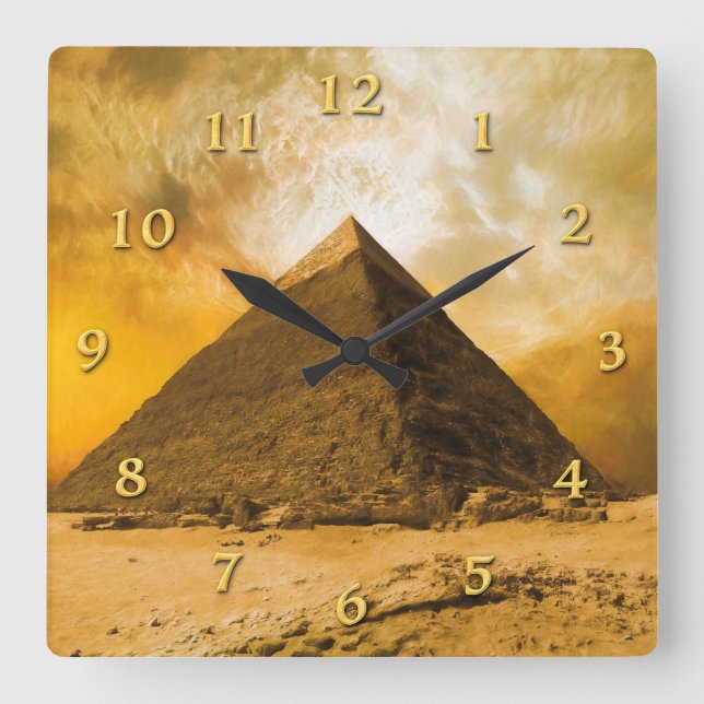GIZA PYRAMID "SUNSET FOR A KING" QUADRATISCHE WANDUHR (Vorderseite)