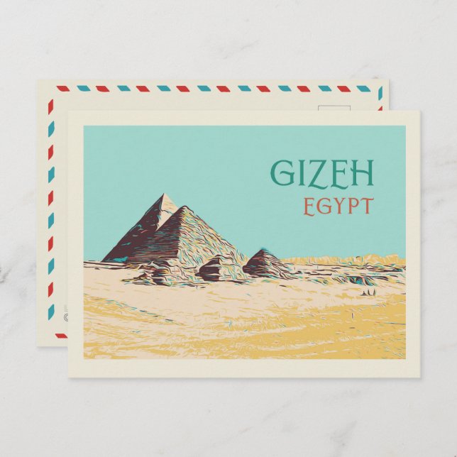 Gizeh, Pyramides illustration Egypt Carte postale (Devant / Derrière)
