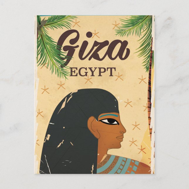 Gizeh, Vintages Reiseplakat in Ägypten Postkarte (Vorderseite)