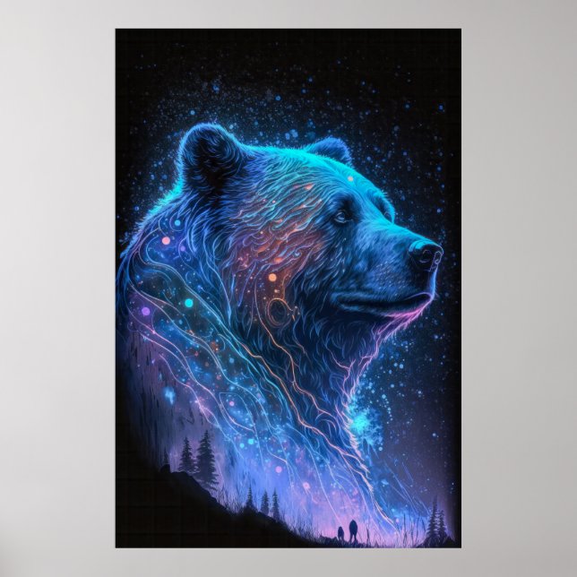 Gizzly Bear Animal Portrait Malerei Poster (Vorne)