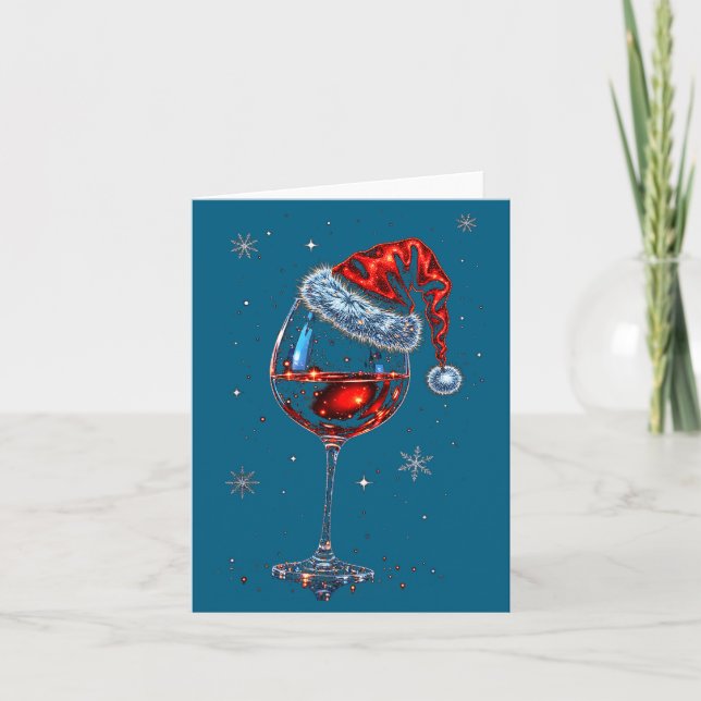 Gl Of Red Wine Santa Hat Christmas 2025 Women Men  Karte (Vorderseite)