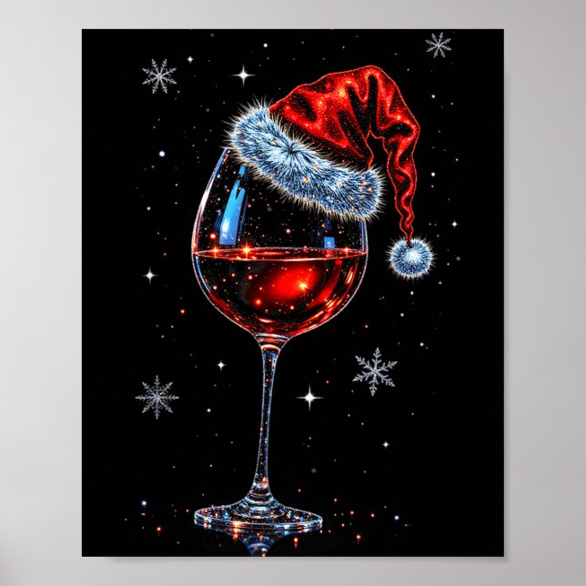 Gl Of Red Wine Santa Hat Christmas 2025 Women Men  Poster (Vorne)