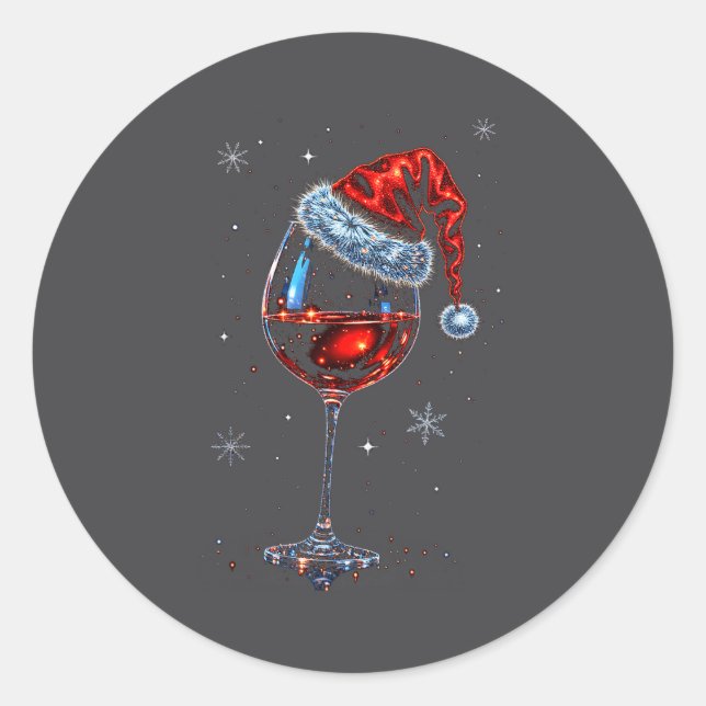 Gl Of Red Wine Santa Hat Christmas 2025 Women Men  Runder Aufkleber (Vorderseite)