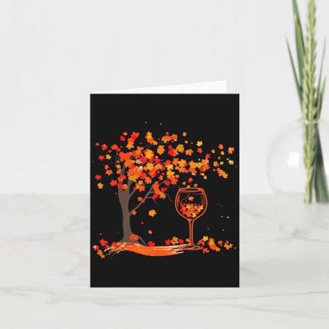 Gl Of Wine Maple Leaf Autumn Fall Funny Drink Wine Karte (Vorderseite)