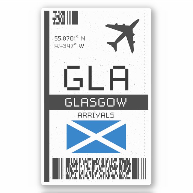 GLA Glasgow Boarding Pass - Schottland Travel Aufkleber (Vorderseite)