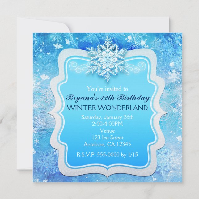 Glace hiver Wonderland Snowflake Invitations (Devant)