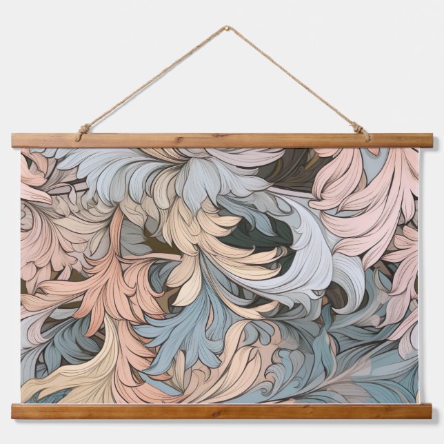 Glacial Flora Symphony Winter Botanical Wandteppich Mit Holzrahmen (Vorne)