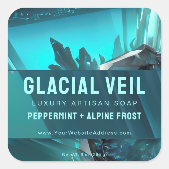 Glacial Turquoise Blue Artisan Product Label Quadratischer Aufkleber (Vorderseite)