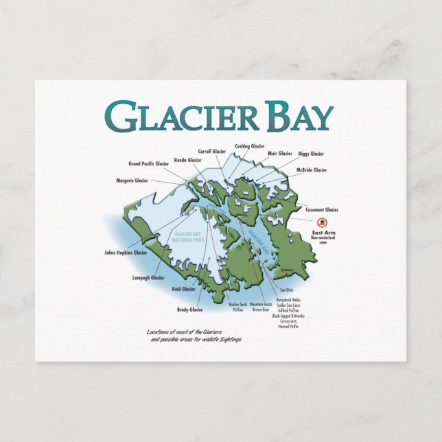 Glacier Bay Karte Postkarte (Vorderseite)