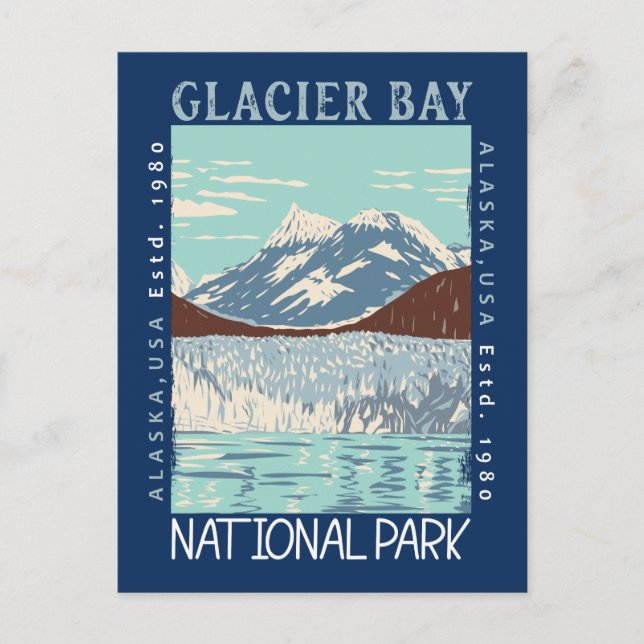 Glacier Bay National Park Alaska Retro Not leidend Postkarte (Vorderseite)