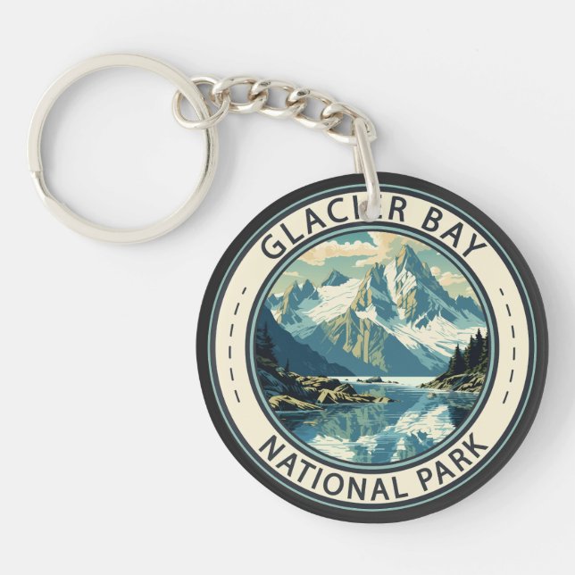 Glacier Bay National Park Illustration Reisen Art Schlüsselanhänger (Vorderseite)