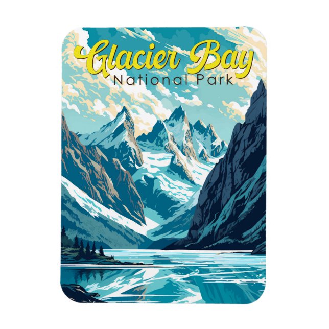 Glacier Bay National Park Illustration Retro Magnet (Vertikal)