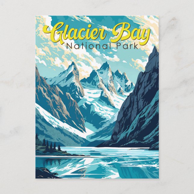 Glacier Bay National Park Illustration Retro Postkarte (Vorderseite)