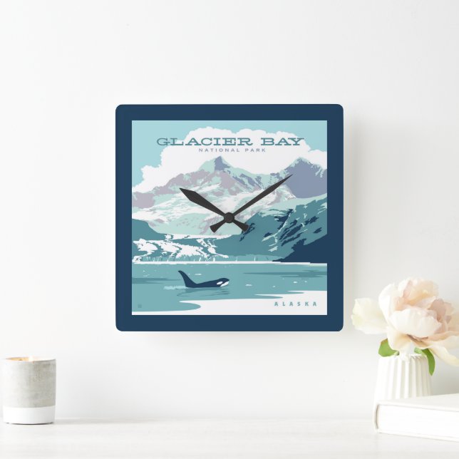 Glacier Bay National Park | Orca Quadratische Wanduhr (Zuhause)