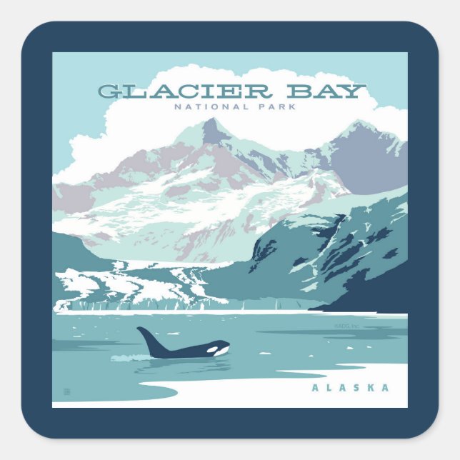 Glacier Bay National Park | Orca Quadratischer Aufkleber (Vorderseite)