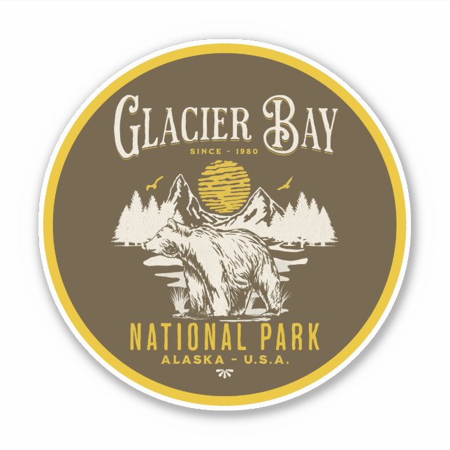 Glacier Bay National Park Retro Nature Scene Aufkleber (Vorderseite)