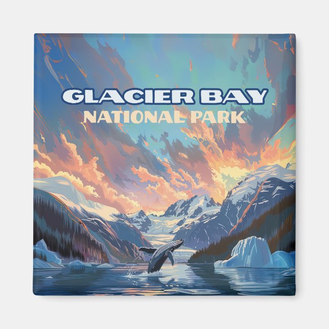Glacier Bay Nationalpark Alaska Whale Vintag Magnet (Vorne)