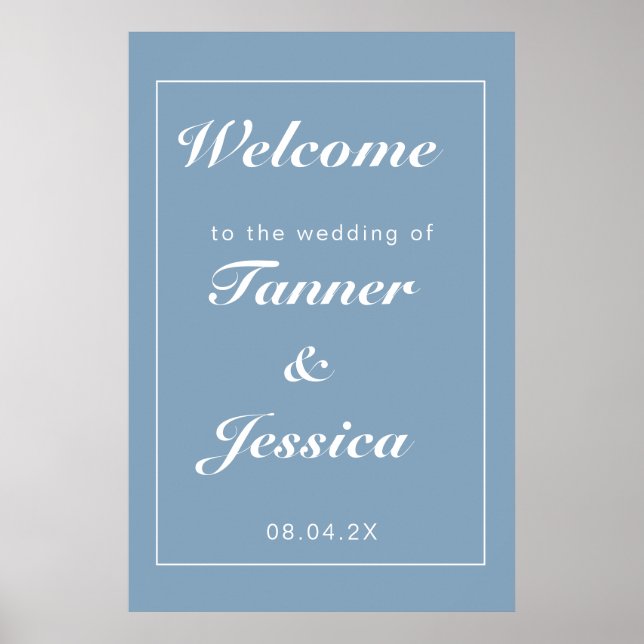 Glacier Blue & White Modern Wedding Willkommen Poster (Vorne)